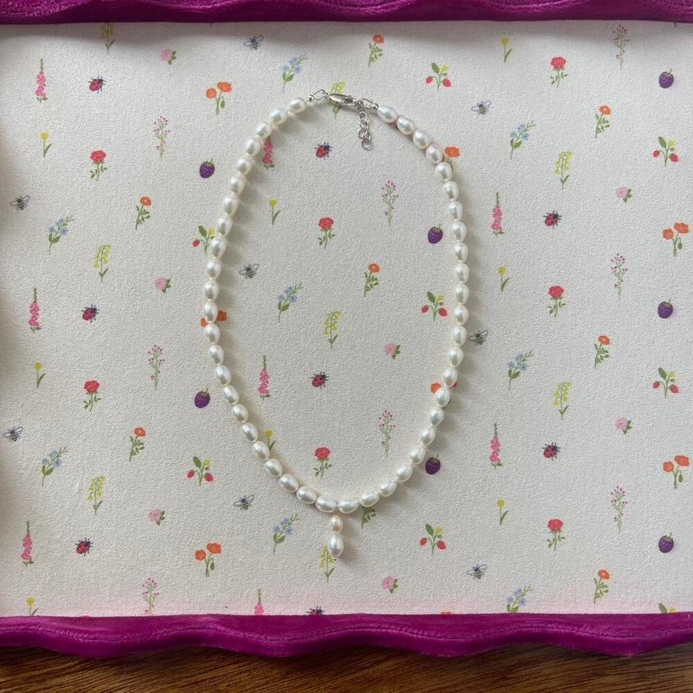 Ross-Simons Genuine Pearl Drop Necklace Sterling Silver Clasps 15.5 in